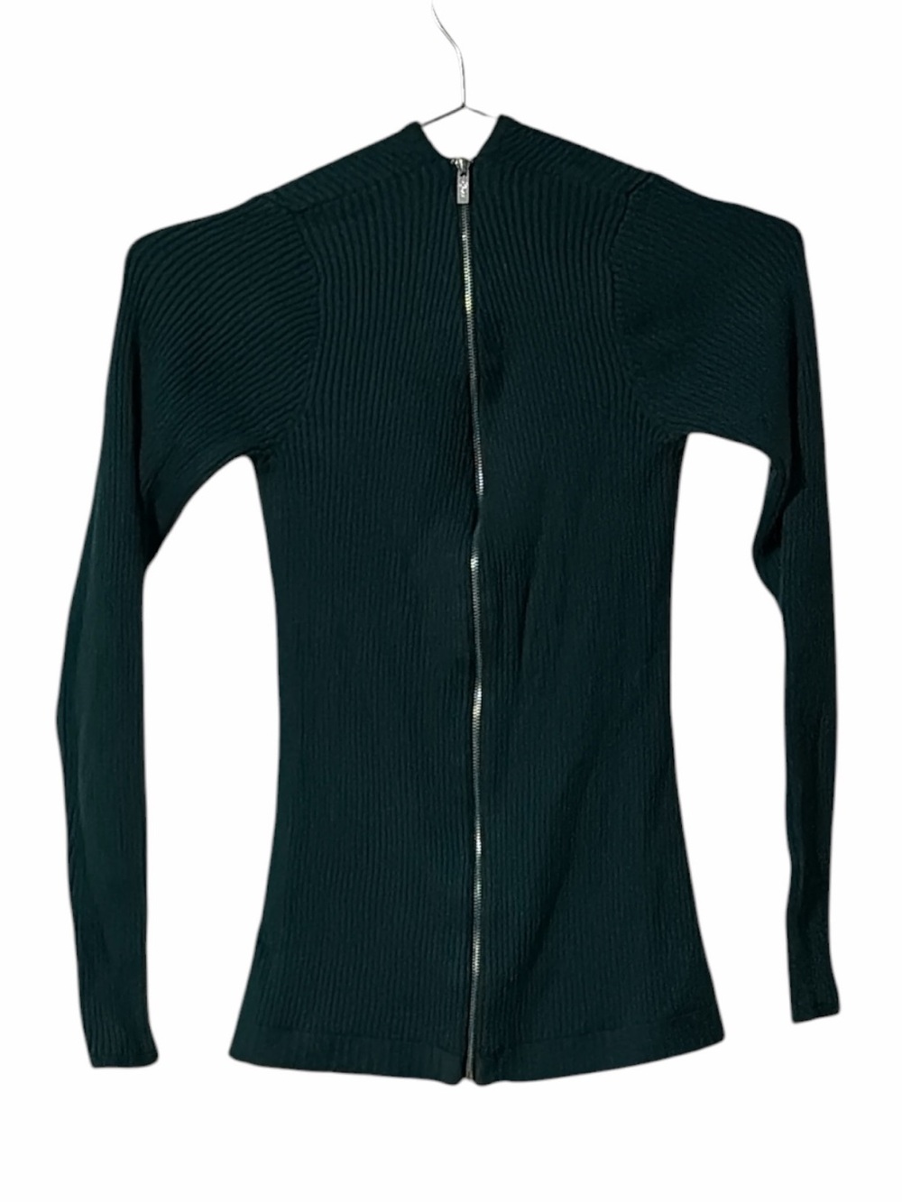 GUESS Ribbed Full-Zip Knit Cardigan Sweater - Dark Green - Picture 2 of 7
